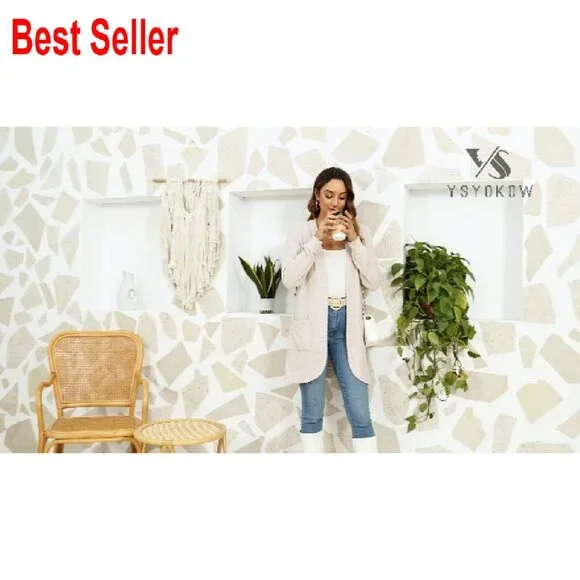 Long Sleeve Open Front Cardigan Lightweight Loose Knit Casual Chic Oversized - Picture 7 of 7